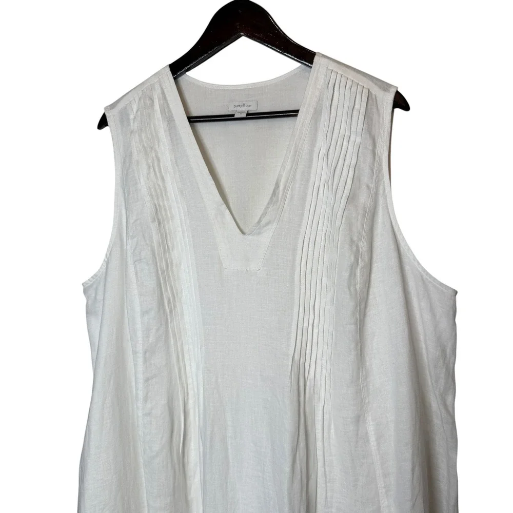 J. Jill Pure Jill Linen Pintucked Midi Dress Resort Wear Lagenlook Coastal 3X - Picture 2 of 4